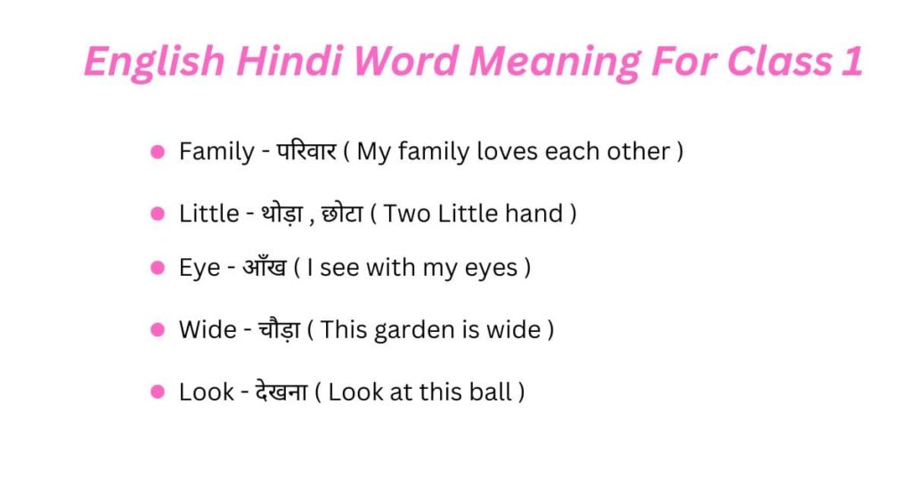 English Hindi Word Meaning For Class 1